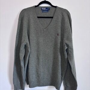 Polo Ralph Lauren Mens XXL Green Italian Yarn Wool V-Neck Sweater Pony Logo VTG